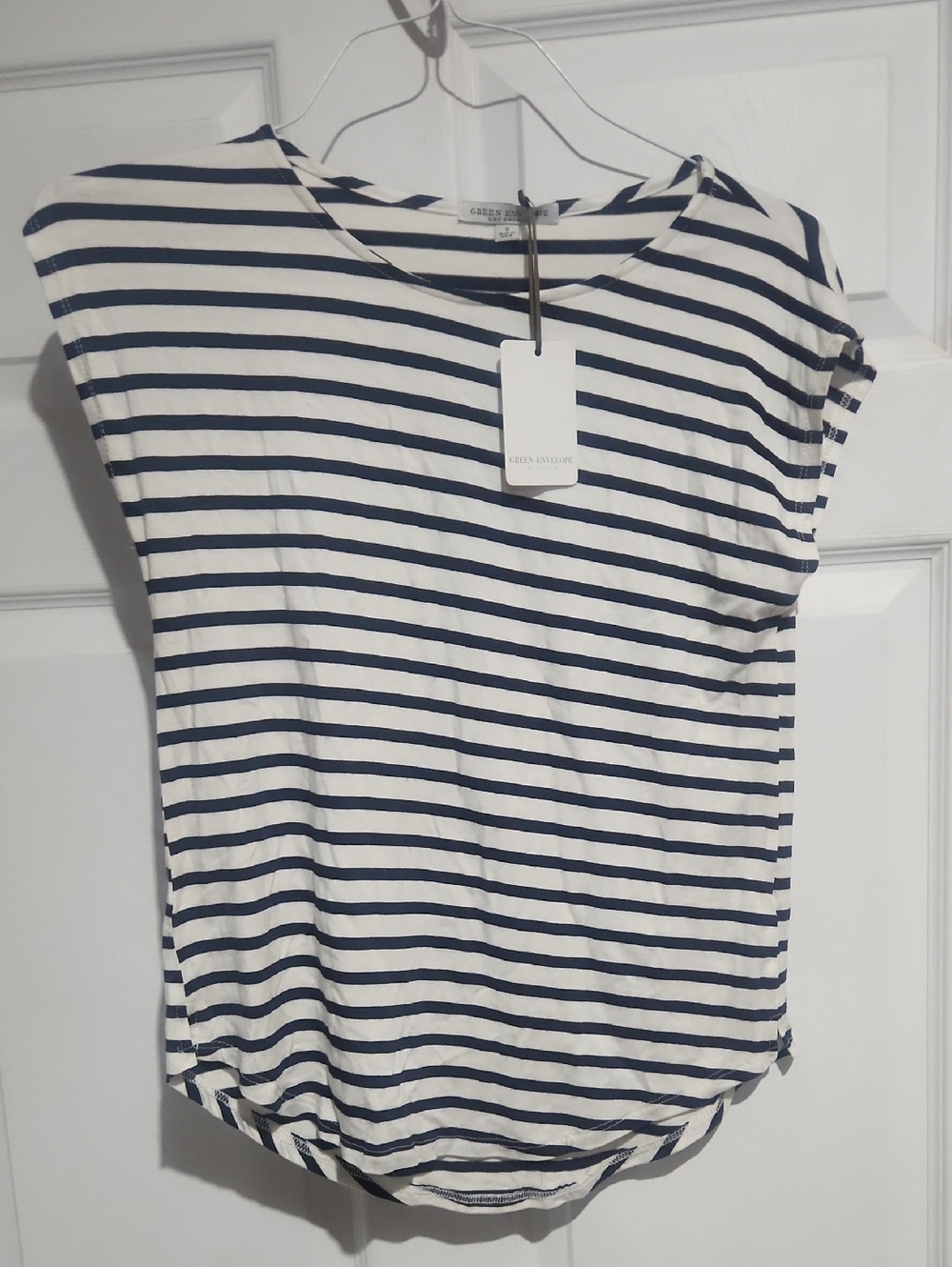 Green Envelope Navy & White Stripe Short Sleeve Tee